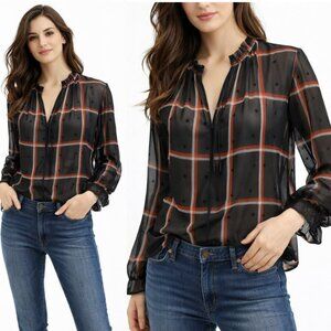 Zara Black and Red Plaid Sheer Blouse Size Medium
